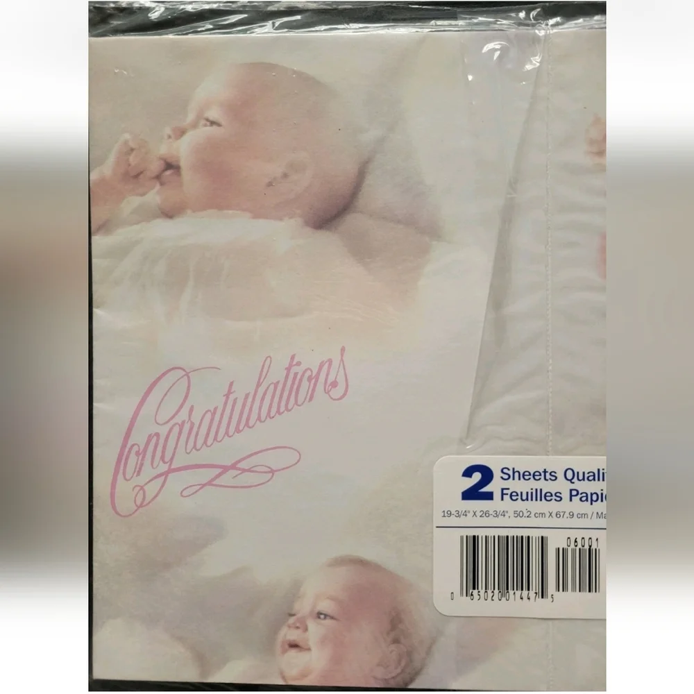 NEW 2 Vintage Congratulations Baby Shower Gift Wrapping Paper Art Deco MCM USA